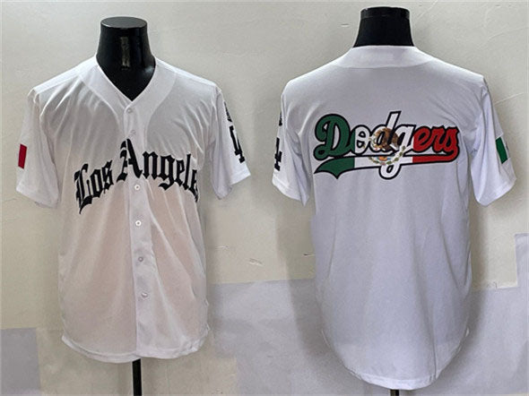 Los Angeles Dodgers Team Big Logo White Mexico 2025 LA Gothic Style With Fernando Patch Vapor Premier Limited Stitched Baseball Jersey baseball jersey product view 1