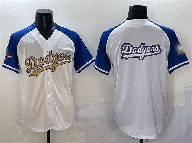 Los Angeles Dodgers Team Big Logo White Royal Gold 2024 World Series Champions Vapor Limited Stitched Baseball Jersey baseball jersey product view 1