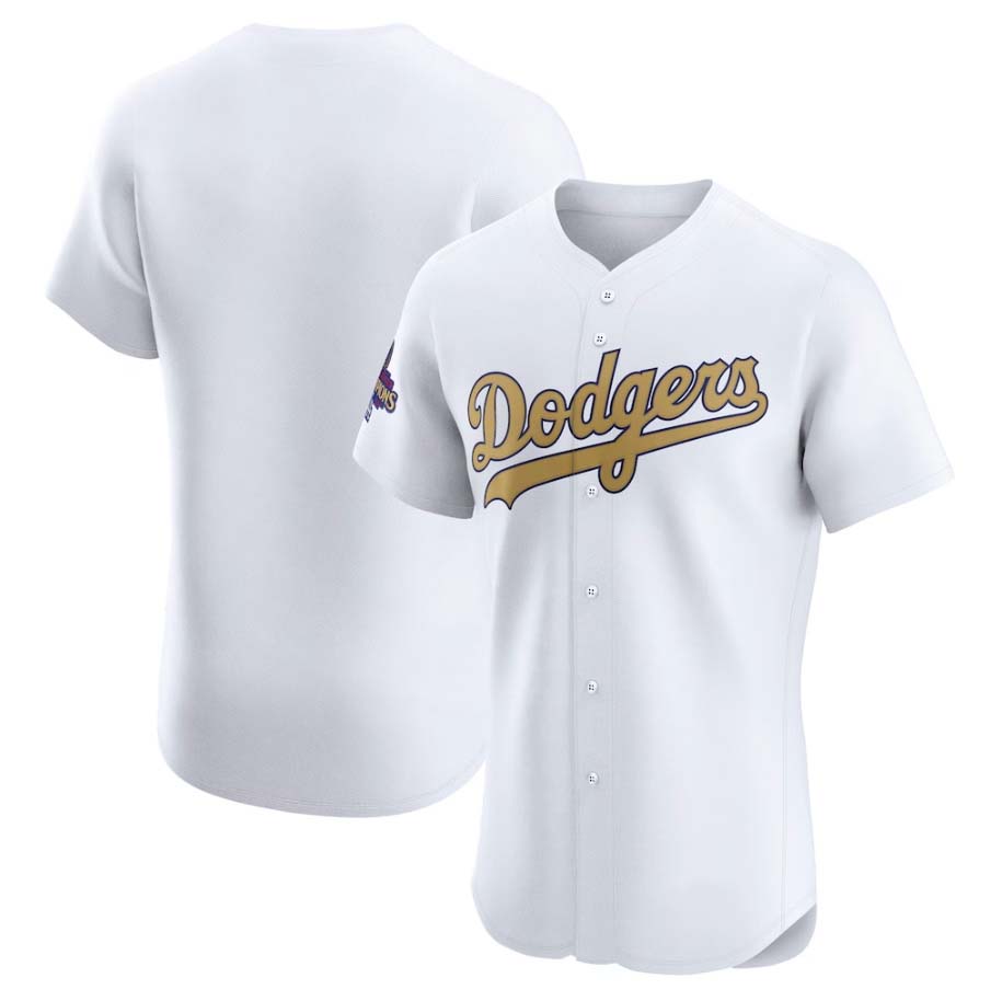Los Angeles Dodgers White 2025 Gold Collection Elite Stitched Baseball Jersey baseball jersey product view 1