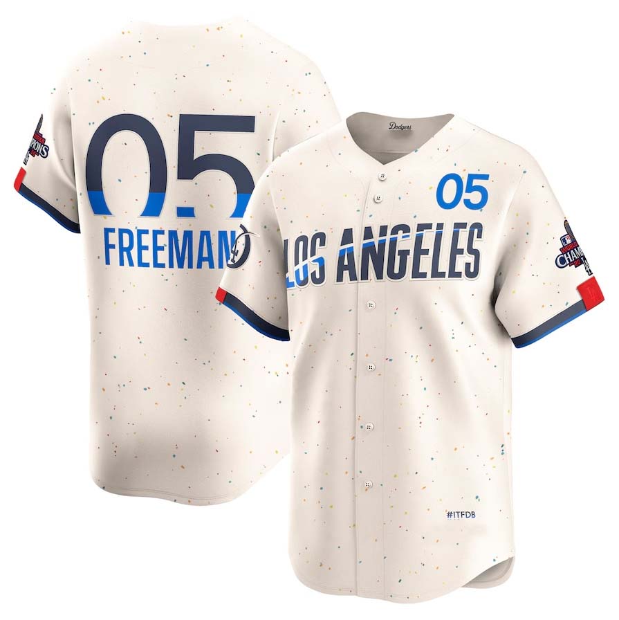 Los Angeles Dodgers #05 Freddie Freeman Cream 2024 World Series Champions City Connect Limited Player Stitched Baseball Jersey baseball jersey product view 1