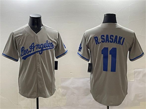 Los Angeles Dodgers #11 Roki Sasaki Gray Cool Base Stitched Baseball Jersey baseball jersey product view 1