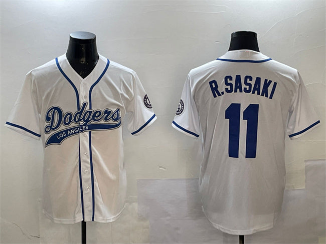 Los Angeles Dodgers #11 Roki Sasaki White With Patch Cool Base Stitched Baseball Jersey baseball jersey product view 1