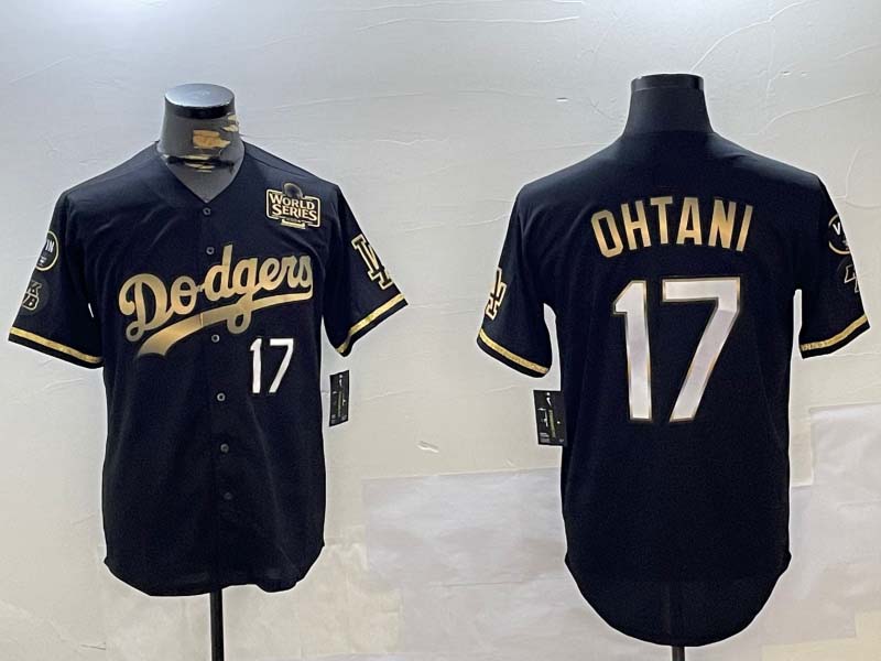 Los Angeles Dodgers #17 Shohei Ohtani Black Gold 2024 World Series Champions Cool Base Stitched Baseball Jersey baseball jersey product view 1