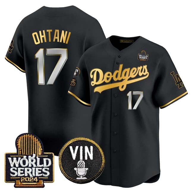 Los Angeles Dodgers #17 Shohei Ohtani Black Gold 2024 World Series Vin & Kobe Patch Limited Stitched Baseball Jersey baseball jersey product view 1
