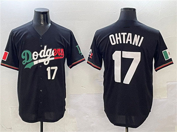Los Angeles Dodgers #17 Shohei Ohtani Black Mexico Flag Limited Stitched Baseball Jersey baseball jersey product view 1