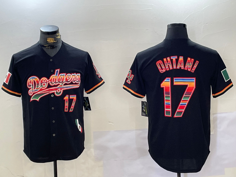 Los Angeles Dodgers #17 Shohei Ohtani Black Rainbow Mexico Cool Base Stitched Baseball Jerseys baseball jersey product view 1