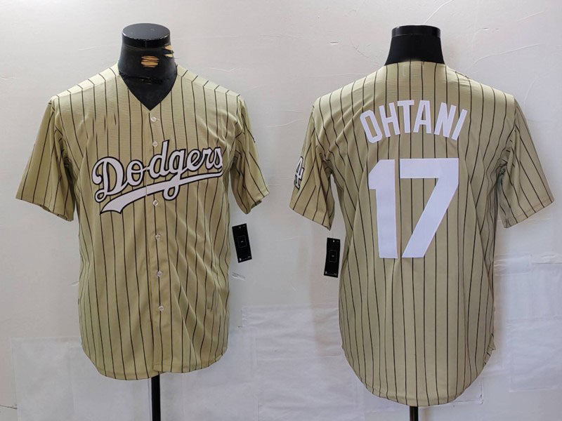 Los Angeles Dodgers #17 Shohei Ohtani Cream Pinstripe Cool Base Stitched Baseball Jerseys baseball jersey product view 1