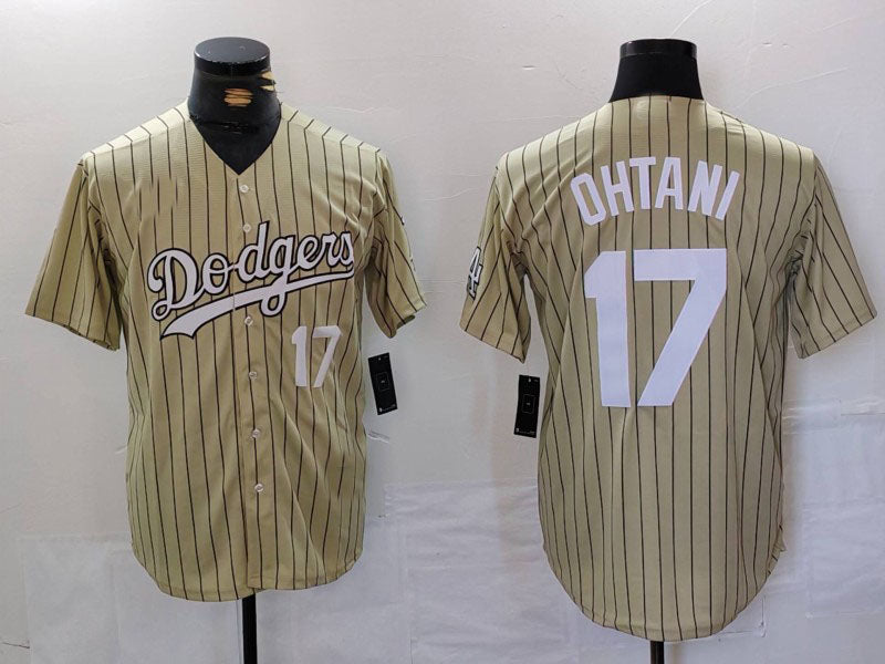 Los Angeles Dodgers #17 Shohei Ohtani Number Cream Pinstripe Cool Base Stitched Baseball Jerseys baseball jersey product view 1