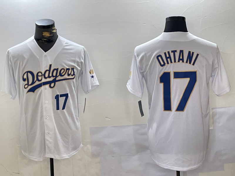 Los Angeles Dodgers #17 Shohei Ohtani Number White Gold Championship Stitched Cool Base Baseball Jerseys baseball jersey product view 1