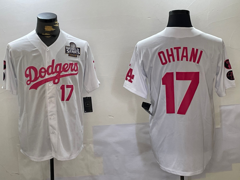 Los Angeles Dodgers #17 Shohei Ohtani Number White Pink 2024 World Series Limited Cool Base Stitched Baseball Jersey baseball jersey product view 1
