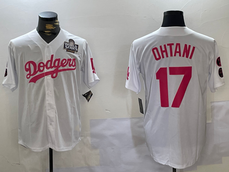 Los Angeles Dodgers #17 Shohei Ohtani Number White Pink 2024 World Series Limited Cool Base Stitched Baseball Jersey baseball jersey product view 1