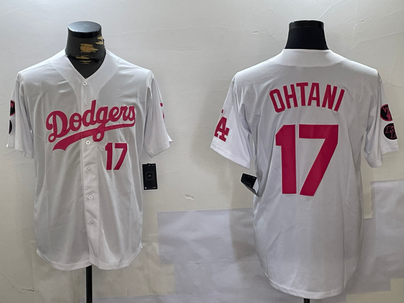Los Angeles Dodgers #17 Shohei Ohtani Number White Pink Limited Cool Base Stitched Baseball Jerseys baseball jersey product view 1