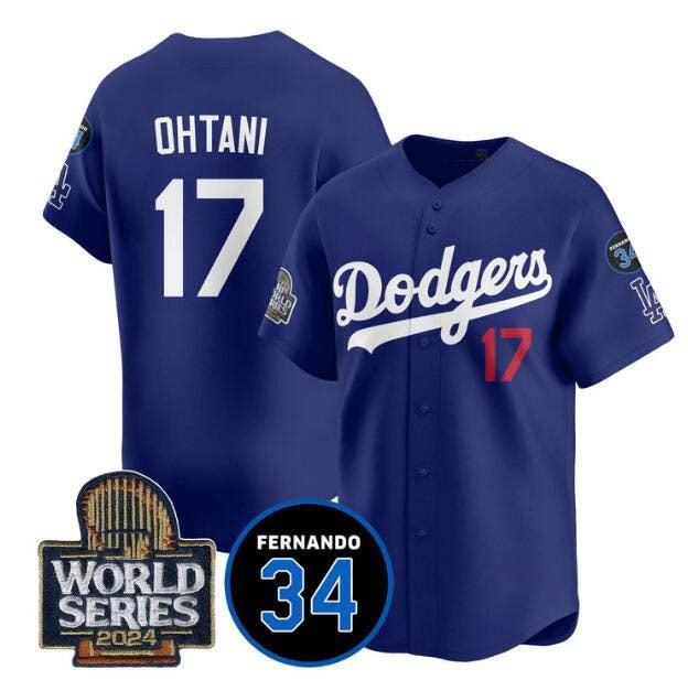 Los Angeles Dodgers #17 Shohei Ohtani Royal 2024 World Series With Fernando Memorial Patch Limited Stitched Baseball Jersey baseball jersey product view 1