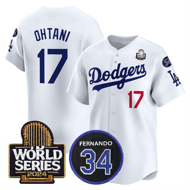Los Angeles Dodgers #17 Shohei Ohtani White 2024 World Series With Fernando Memorial Patch Limited Stitched Baseball Jersey baseball jersey product view 1