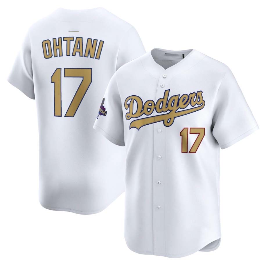 Los Angeles Dodgers #17 Shohei Ohtani White 2025 Gold Collection Limited Stitched Baseball Jersey baseball jersey product view 1