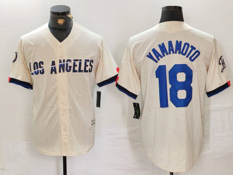 Los Angeles Dodgers #18 Yoshinobu Yamamoto Cream 2024 City Connect Limited Stitched Baseball Jersey baseball jersey product view 1