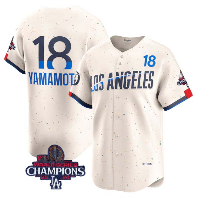 Los Angeles Dodgers #18 Yoshinobu Yamamoto Cream 2024 World Series Champions City Connect Limited Stitched Baseball Jersey baseball jersey product view 1