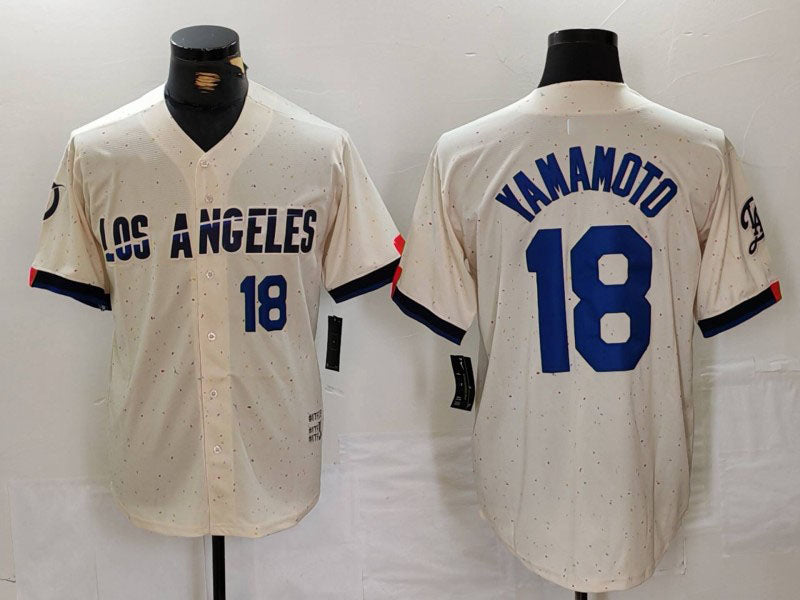 Los Angeles Dodgers #18 Yoshinobu Yamamoto Number Cream 2024 City Connect Limited Stitched Baseball Jersey baseball jersey product view 1