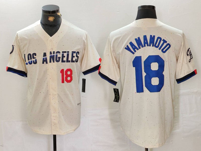 Los Angeles Dodgers #18 Yoshinobu Yamamoto Number Cream 2024 City Connect Limited Stitched Baseball Jersey baseball jersey product view 1