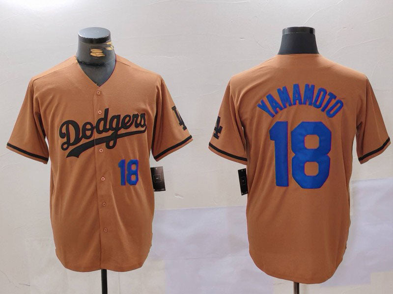 Los Angeles Dodgers #18 Yoshinobu Yamamoto Number Olive Cool Base Limited Stitched Baseball Jerseys baseball jersey product view 1
