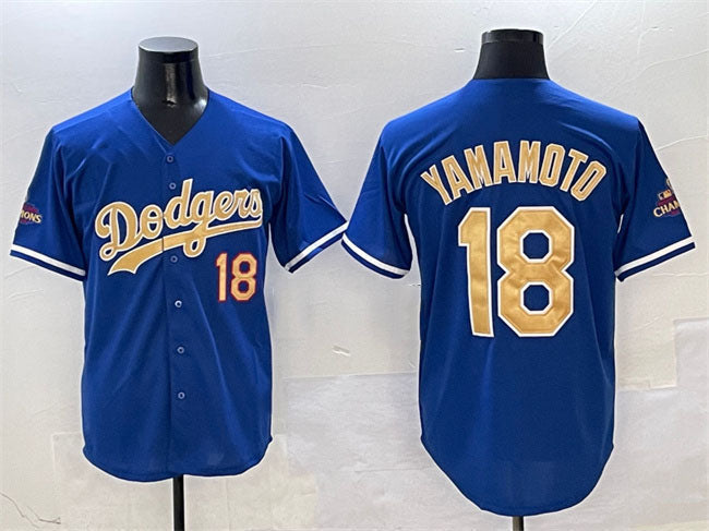 Los Angeles Dodgers #18 Yoshinobu Yamamoto Royal 2025 Gold Collection Limited Stitched Baseball Jersey baseball jersey product view 1