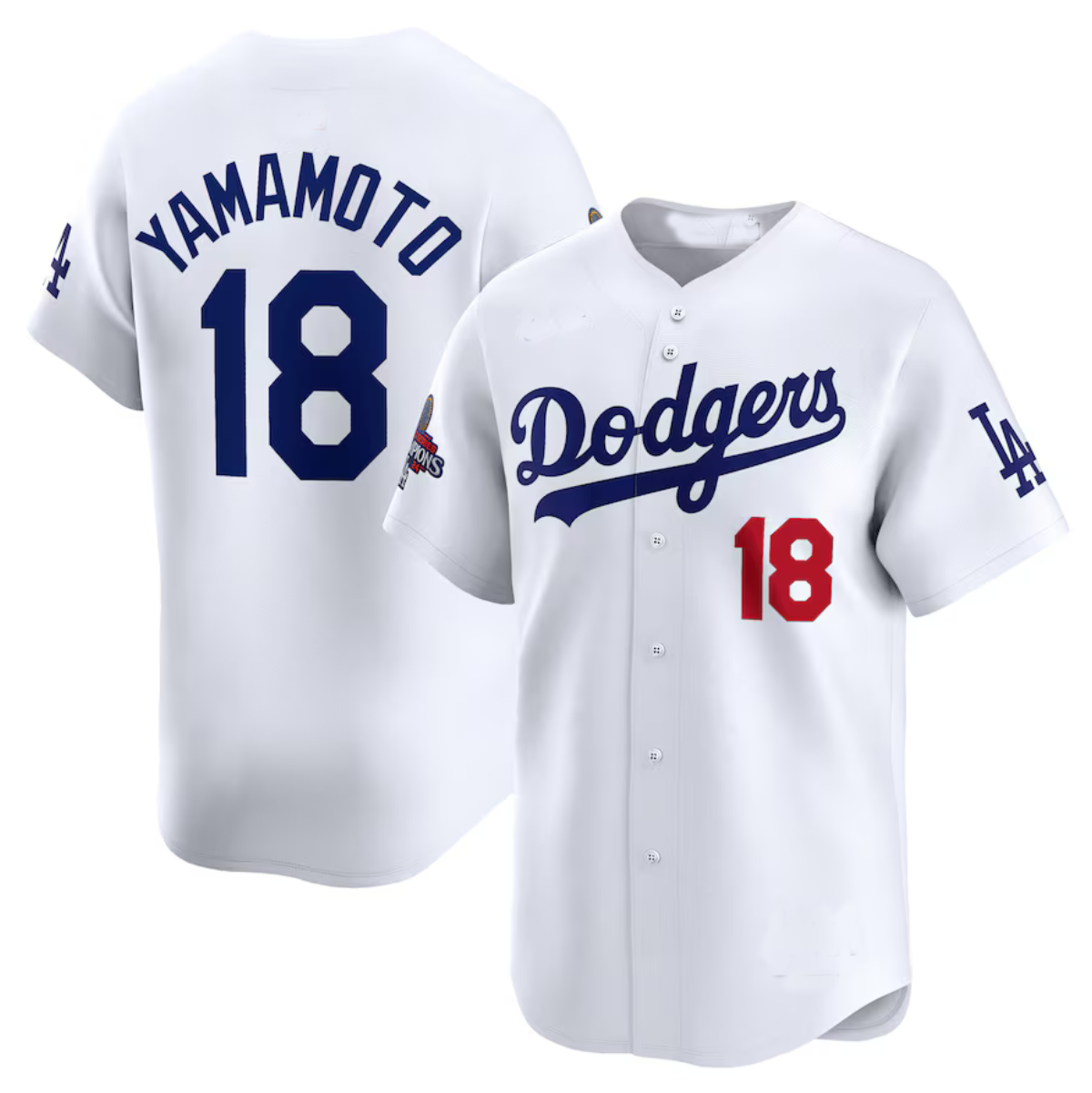 Los Angeles Dodgers #18 Yoshinobu Yamamoto White 2024 World Series Champions Home Limited Stitched Baseball Jersey baseball jersey product view 1