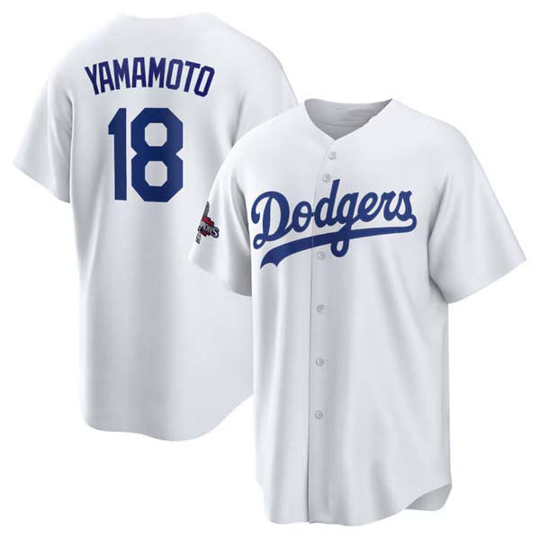 Los Angeles Dodgers #18 Yoshinobu Yamamoto White 2024 World Series Champions Home Stitched Baseball Jersey baseball jersey product view 1