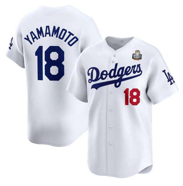 Los Angeles Dodgers #18 Yoshinobu Yamamoto White 2024 World Series Home Limited Stitched Baseball Jersey baseball jersey product view 1
