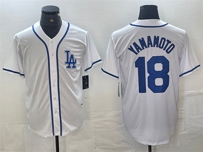 Los Angeles Dodgers #18 Yoshinobu Yamamoto White Cool Base Stitched Baseball Jersey baseball jersey product view 1