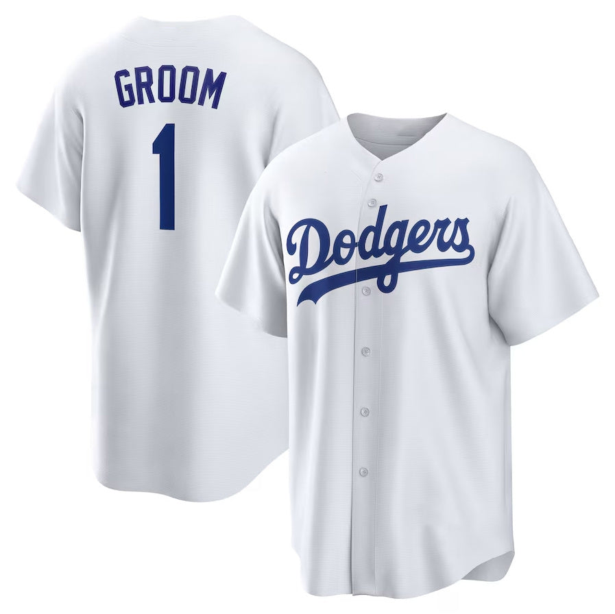 Los Angeles Dodgers #1 Groom Home Replica Jersey - White Stitched Baseball Jersey baseball jersey product view 1