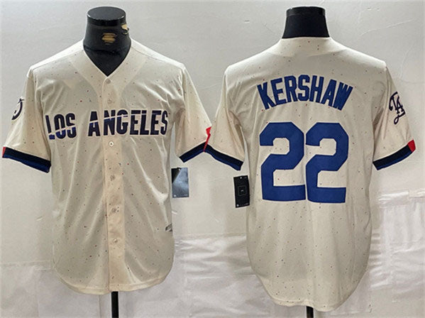 Los Angeles Dodgers #22 Clayton Kershaw Cream Stitched Baseball Jersey baseball jersey product view 1