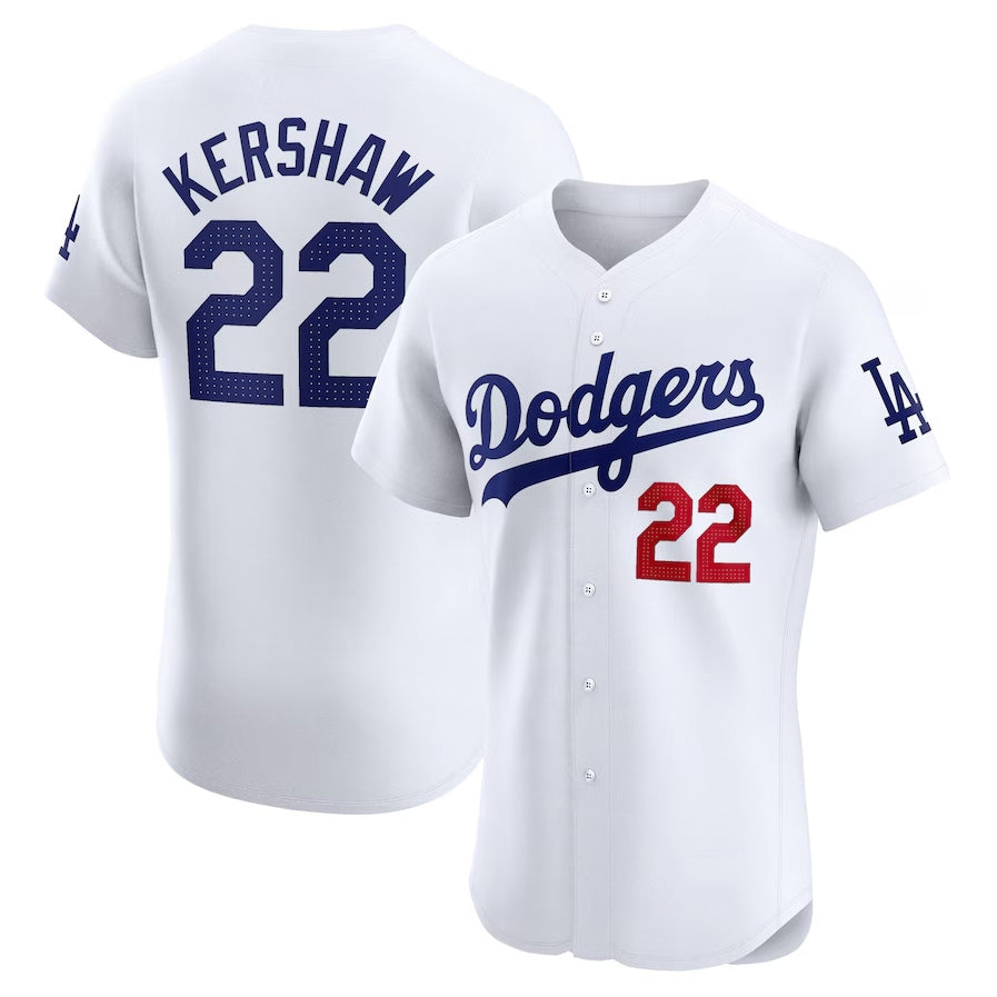 Los Angeles Dodgers #22 Clayton Kershaw Home Elite Player Jersey - White Stitched Baseball Jersey baseball jersey product view 1
