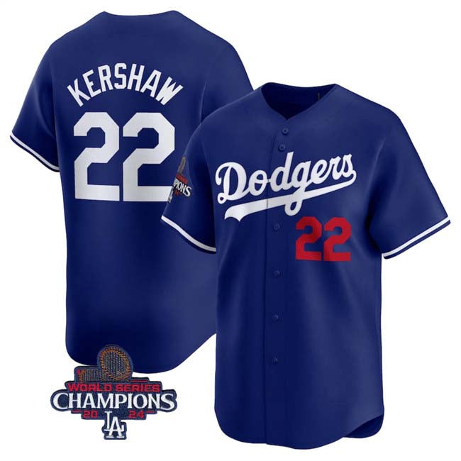 Los Angeles Dodgers #22 Clayton Kershaw Royal 2024 World Series Champions Alternate Limited Stitched Baseball Jersey baseball jersey product view 1