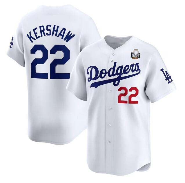 Los Angeles Dodgers #22 Clayton Kershaw White 2024 World Series Home Limited Stitched Baseball Jersey baseball jersey product view 1
