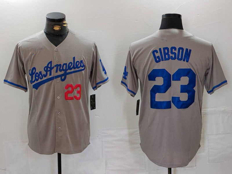 Los Angeles Dodgers #23 Kirk Gibson Number Grey With los Cool Base Stitched Baseball Jersey baseball jersey product view 1
