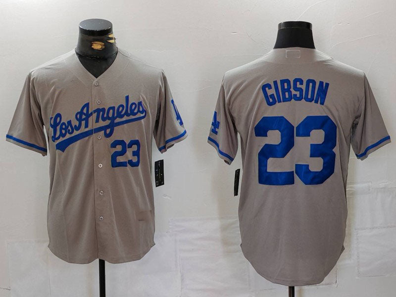 Los Angeles Dodgers #23 Kirk Gibson Number Grey With los Cool Base Stitched Baseball Jersey baseball jersey product view 1