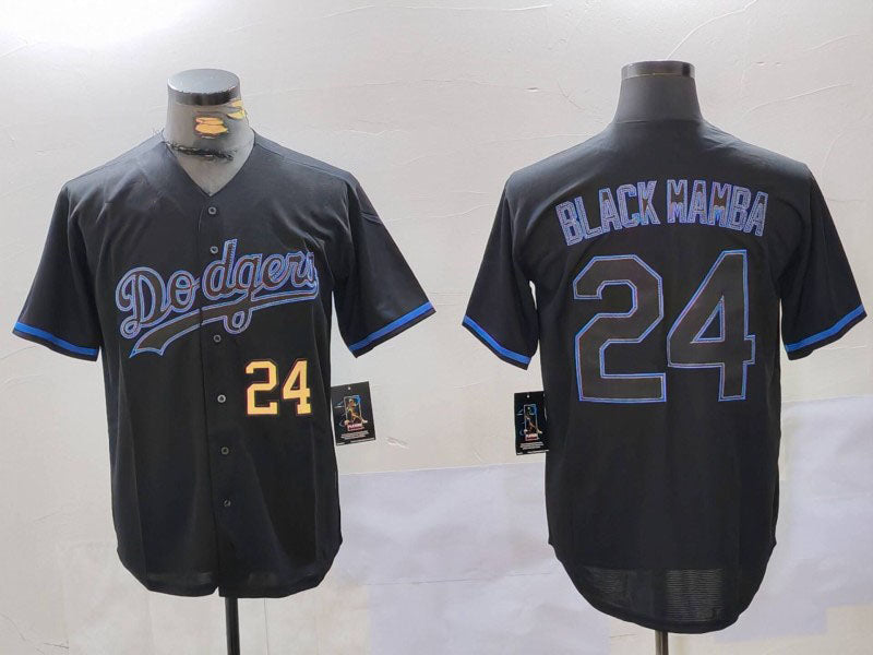 Los Angeles Dodgers #24 Kobe Bryant Black Mamba Lights Out Black Fashion Stitched Cool Base Baseball Jerseys baseball jersey product view 1