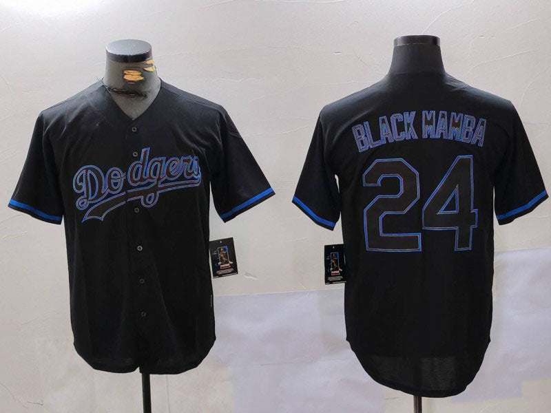 Los Angeles Dodgers #24 Kobe Bryant Black Mamba Lights Out Black Fashion Stitched Cool Base Baseball Jerseys baseball jersey product view 1