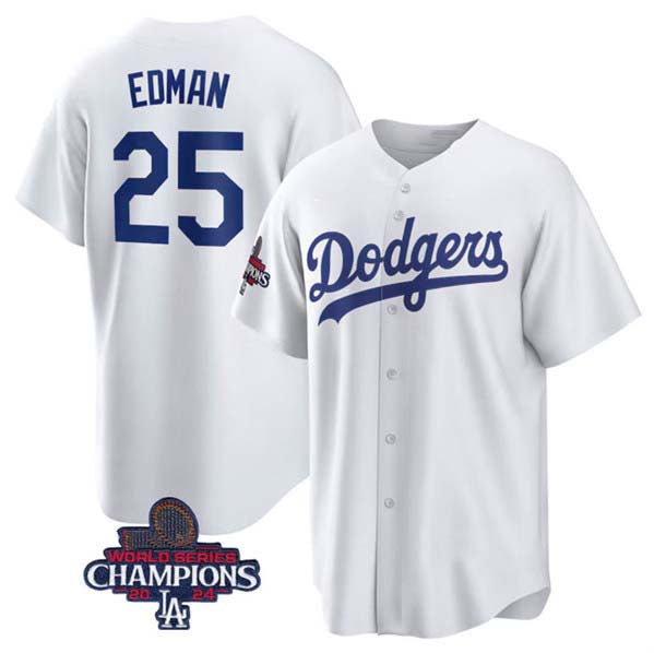 Los Angeles Dodgers #25 Tommy Edman White 2024 World Series Champions Cool Base Stitched Baseball Jersey baseball jersey product view 1