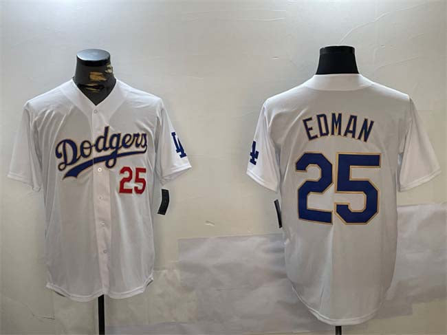 Los Angeles Dodgers #25 Tommy Edman White Gold Home Limited Stitched Baseball Jersey baseball jersey product view 1