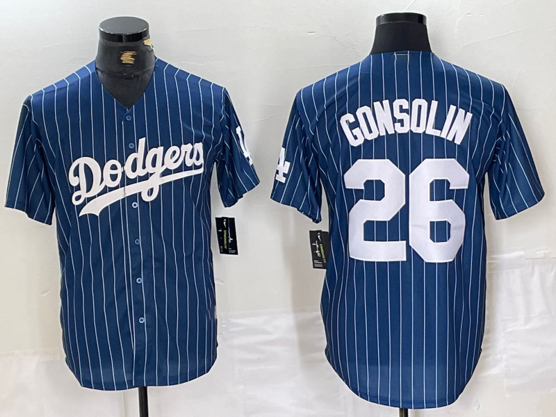 Los Angeles Dodgers #26 Tony Gonsolin Navy Blue Pinstripe Stitched Cool Base Baseball Jersey baseball jersey product view 1