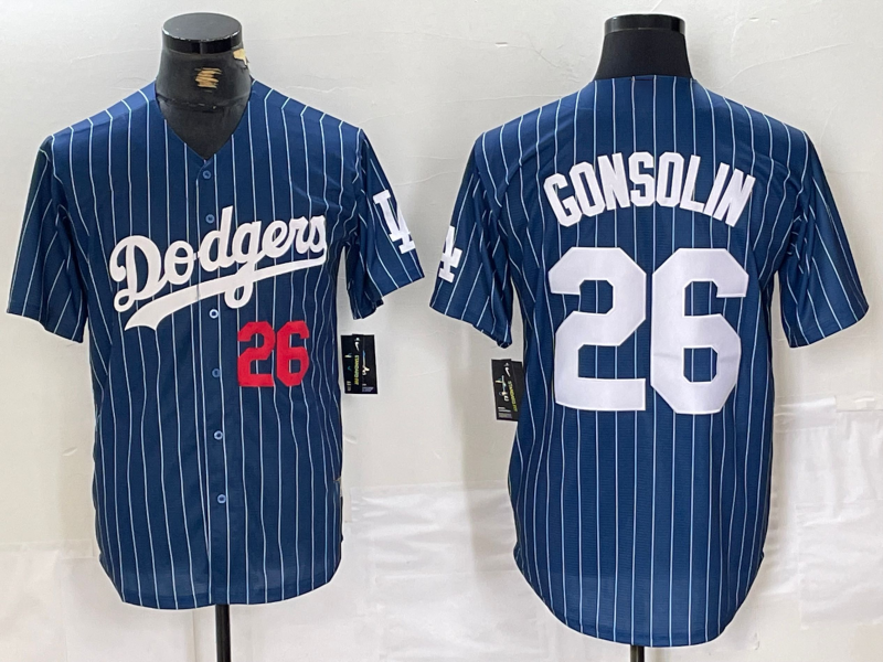 Los Angeles Dodgers #26 Tony Gonsolin Navy Blue Pinstripe Stitched Cool Base Baseball Jersey baseball jersey product view 1