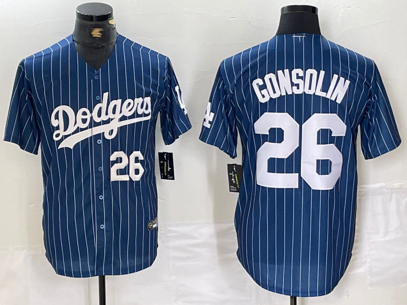 Los Angeles Dodgers #26 Tony Gonsolin Navy Blue Pinstripe Stitched Cool Base Baseball Jersey baseball jersey product view 1