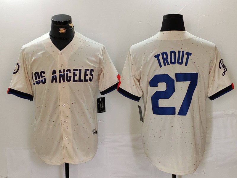 Los Angeles Dodgers #27 Mike Trout Cream 2024 City Connect Limited Stitched Baseball Jersey baseball jersey product view 1