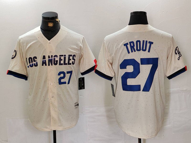 Los Angeles Dodgers #27 Mike Trout Number Cream 2024 City Connect Limited Stitched Baseball Jersey baseball jersey product view 1