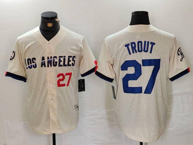 Los Angeles Dodgers #27 Mike Trout Number Cream 2024 City Connect Limited Stitched Baseball Jersey baseball jersey product view 1