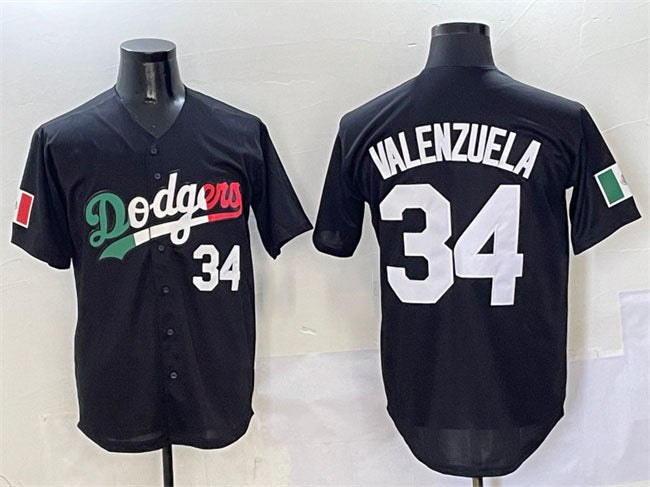 Los Angeles Dodgers #34 Fernando Valenzuela Black Mexico Flag Cool Base Stitched Baseball Jersey baseball jersey product view 1