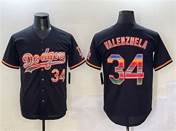 Los Angeles Dodgers #34 Fernando Valenzuela Black Mexico Limited Stitched Baseball Jersey baseball jersey product view 1