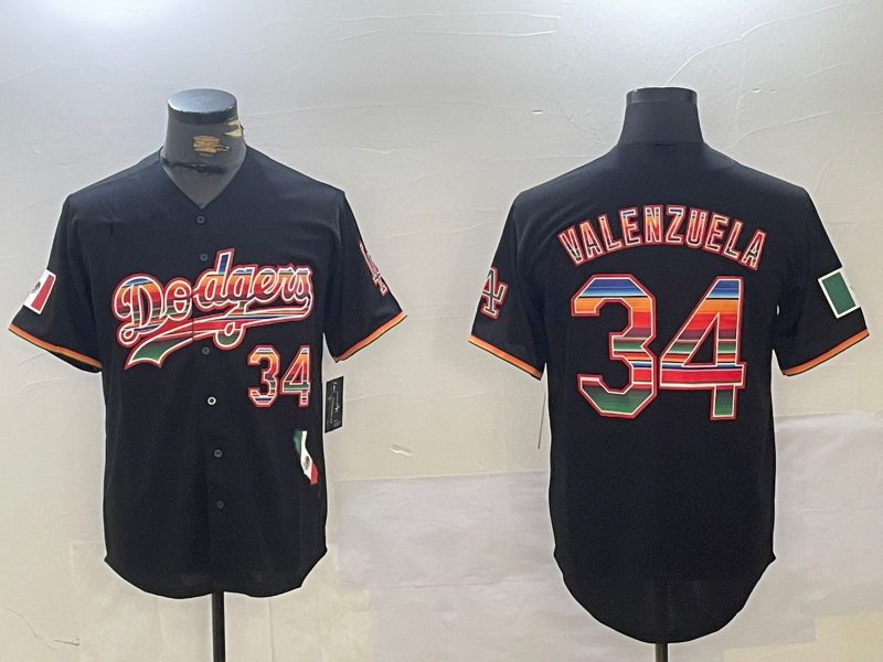 Los Angeles Dodgers #34 Fernando Valenzuela Black Rainbow Mexico Cool Base Stitched Fashion Baseball Jersey baseball jersey product view 1