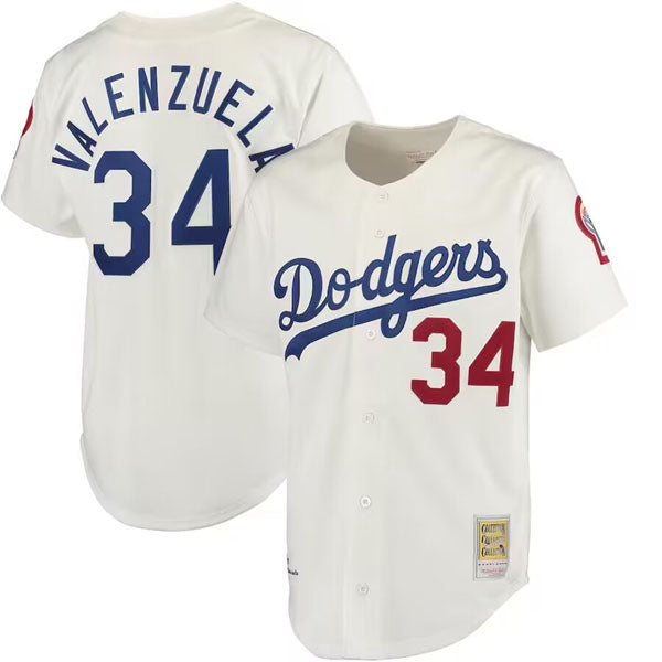 Los Angeles Dodgers #34 Fernando Valenzuela Cream Stitched Baseball Jersey baseball jersey product view 1